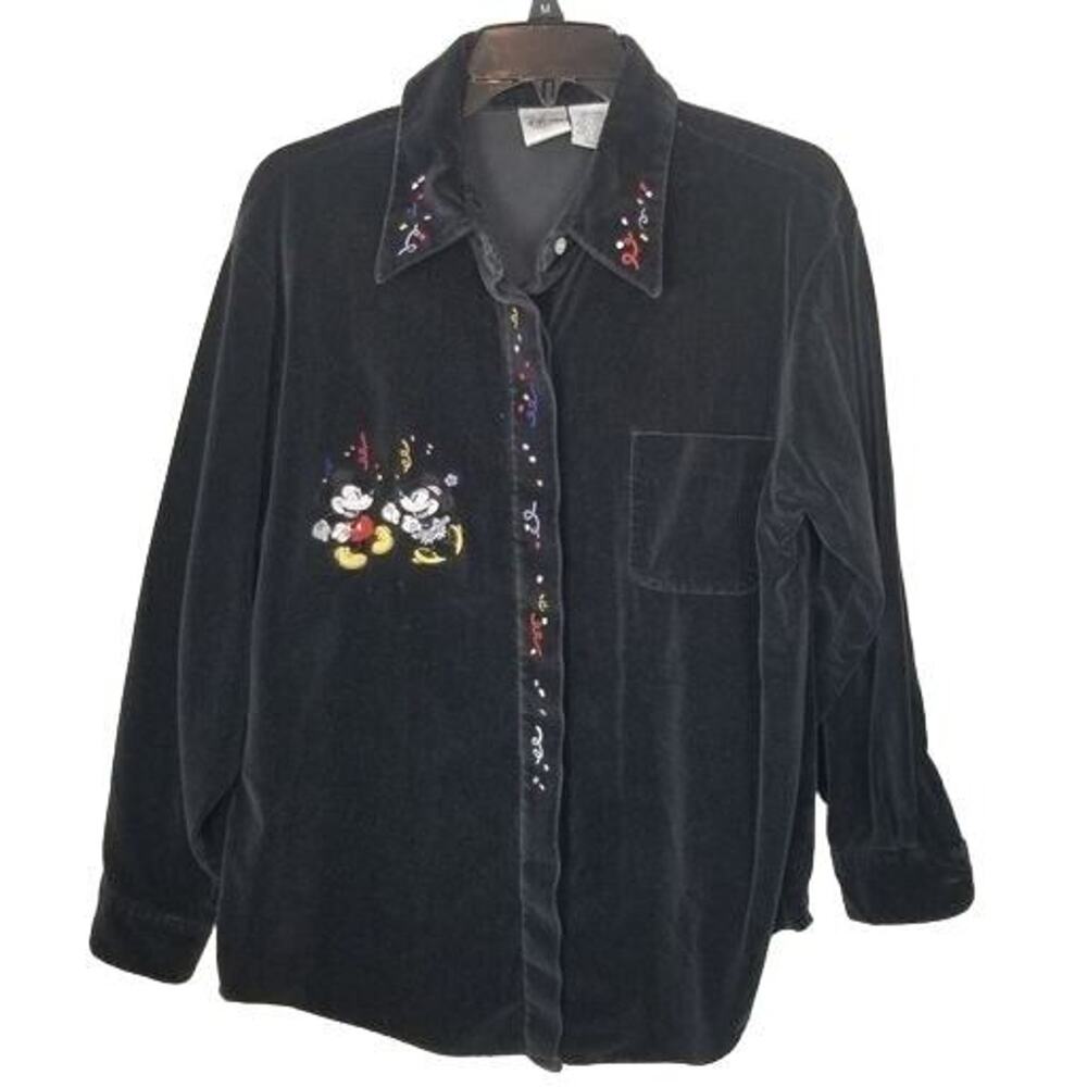 Vintage The Disney Catalog Womens Velvet Button Shirt Size M Mickey Minnie 90s